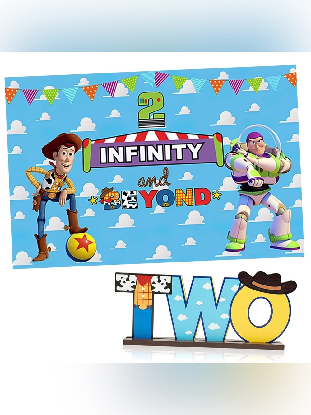 Toy Story Two-Year Banner and Wooden Standee Sign Birthday Party Bundle Woody